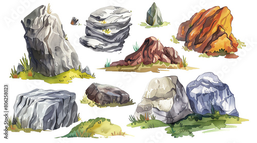 The image shows a set of ten different rocks photo