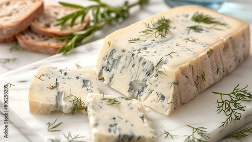 Photo of artisanal Havarti dill cheese from Wisconsin and Europe. Concept Wisconsin Cheese, European Cheese, Food Photography, Artisanal Products photo