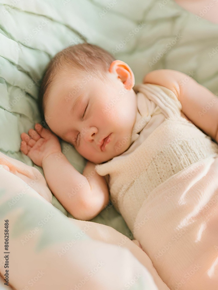 newborn child sleeping in the bed newborn child sleeping in the bed
