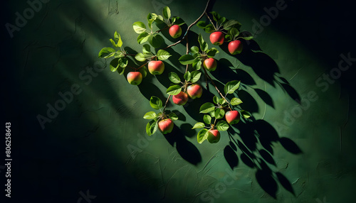 Harmonie de couleurs entre pommes rouges et feuilles vertes
