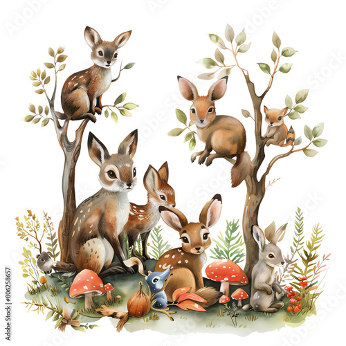 Woodland creatures gather together in the forest. © fangphotolia