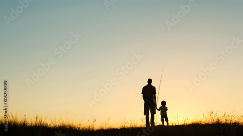 Father and Child Fishing at Sunset Silhouette © Janie