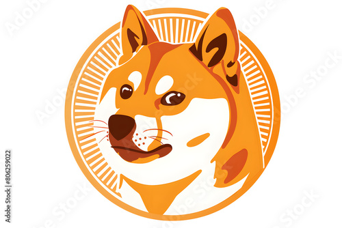 Illustration of a Shiba Inu cryptocurrency coin isolated on white background.
