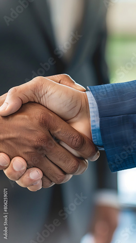 a close-up of a handshake between two men. © Mary