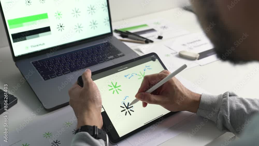 Young Asian Graphic designer working in office. Designing logo Artist Creative Designer Illustrator Graphic Skill Concept. Young Asian Graphic designer working in office. Designing logo Artist Creative Designer Illustrator Graphic Skill Concept.