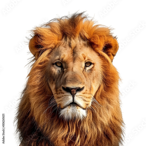 Majestic Lion Portrait Mane Wildlife King Stare Powerful Isolated on transparent Background