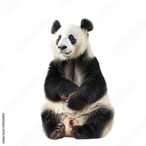 Panda Bear Sitting Isolated on transparent Background Portrait