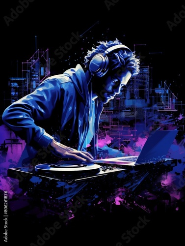 DJ's Silhouette Evokes Vibrant City Scene with Sound