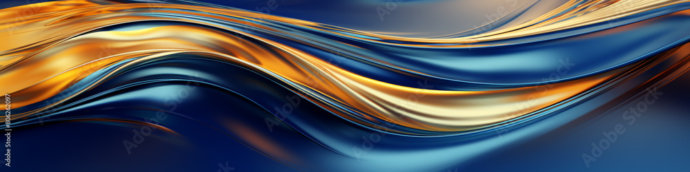 3D render, abstract colorful background with waves of liquid metal in ...