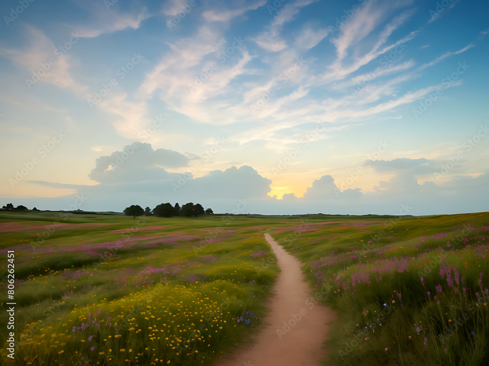 flowering heath and a beautiful sunset picture