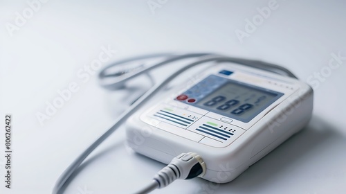 A hospital pulse oximeter monitor isolated on a white background.