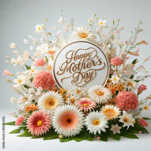 Happy mothers day composition. Flowers on white background