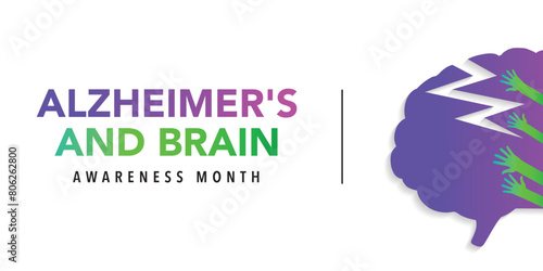 Alzheimer's and Brain awareness month is observed every year in June. it is an irreversible, progressive brain disorder that slowly destroys memory and thinking skills. Vector illustration