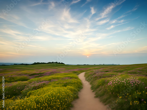 flowering heath and a beautiful sunset picture