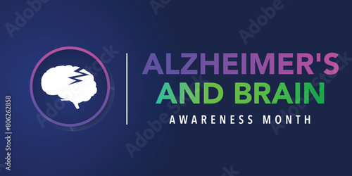 Alzheimer's and Brain awareness month is observed every year in June. it is an irreversible, progressive brain disorder that slowly destroys memory and thinking skills. Vector illustration