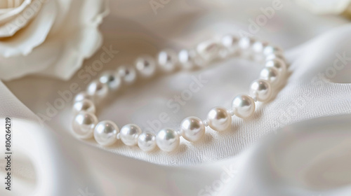 Elegant Pearl Bracelet on a Delicate White Satin Fabric Background © Laily Rao