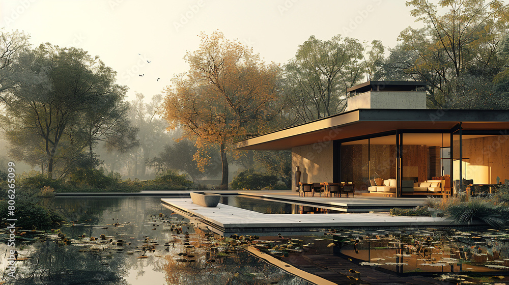 A contemporary craftsman house with a flat roof, large windows, and a minimalist exterior design. A contemporary craftsman house with a flat roof, large windows, and a minimalist exterior design.