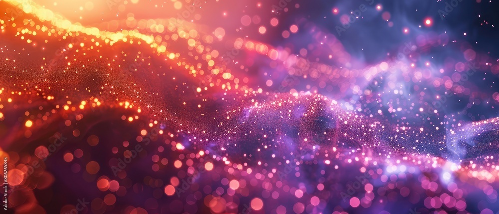 mesmerizing interplay of red, purple, and orange tones in this abstract background of technological particles