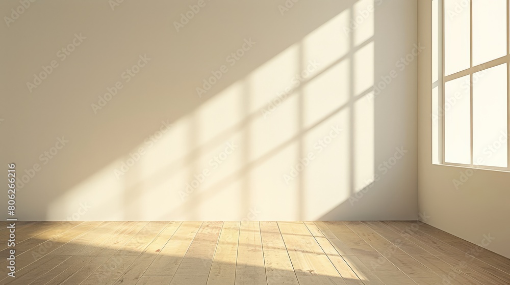 Sunny empty room with shadows casting on wooden floor, metaphor for hope and new beginnings after abuse