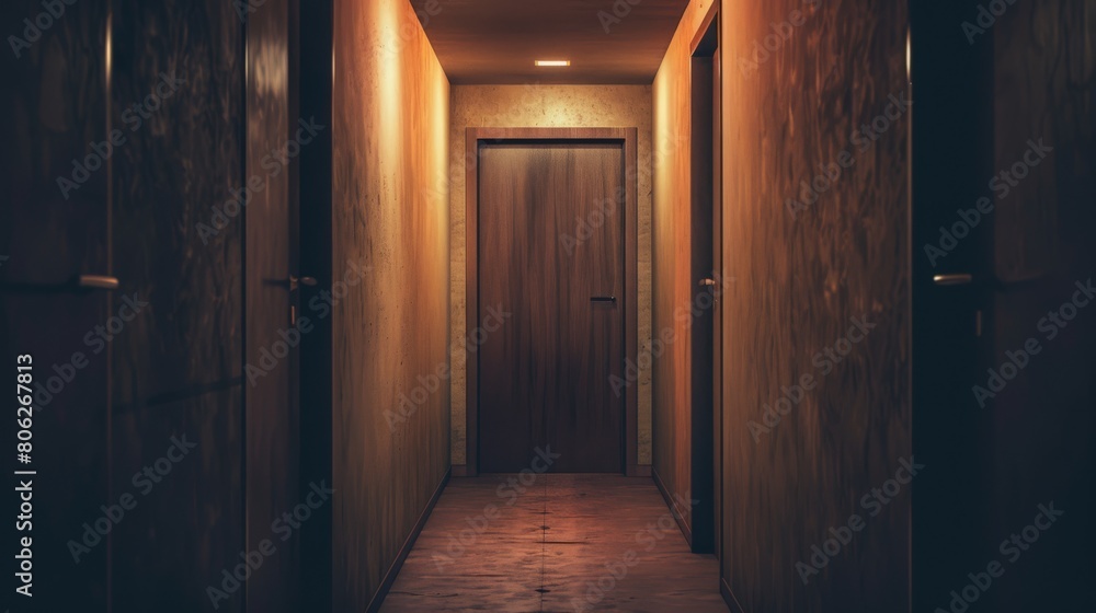 Modern hallway with doors closed, representing the hidden nature of domestic abuse in seemingly safe environments. A silent crisis. Modern hallway with doors closed, representing the hidden nature of domestic abuse in seemingly safe environments. A silent crisis.