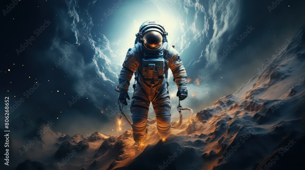 Obraz premium Astronaut in space. Mixed media. Mixed media.