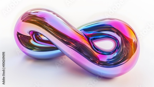 A close-up of a curved, multi-colored object that resembles a hair tie or a bendy wire, with a gradient of colors that includes pink, blue, and purple. photo