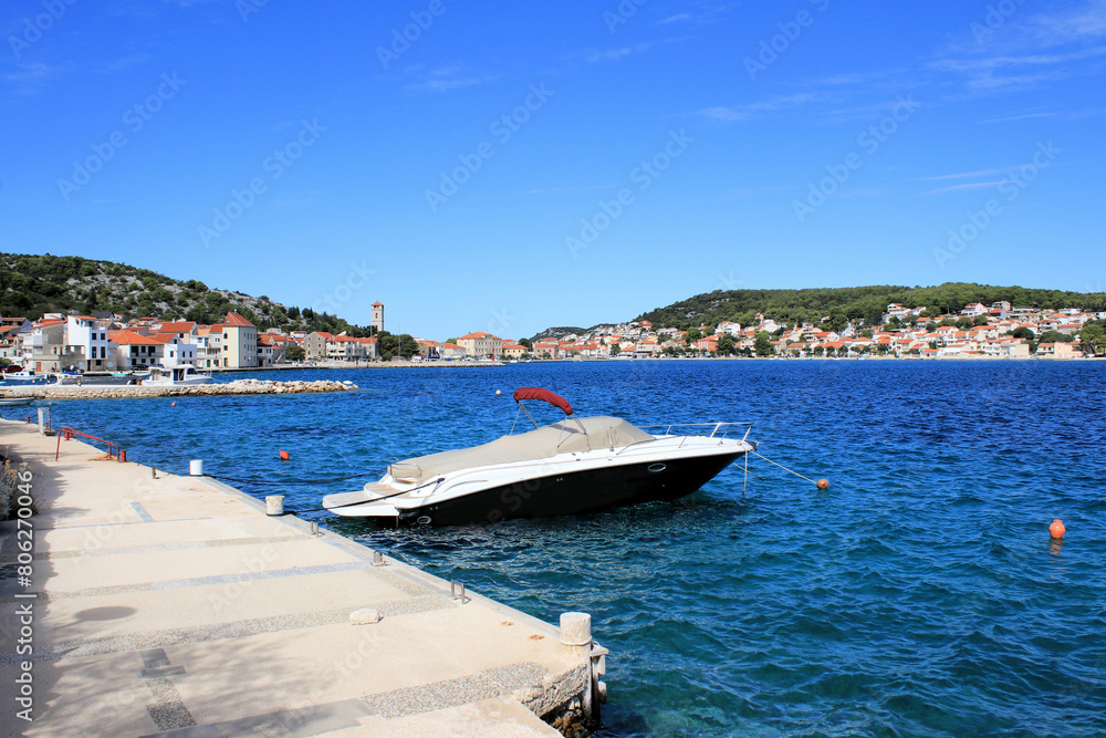 Obraz premium boat on the blue sea in Tisno, island Murter, Croatia