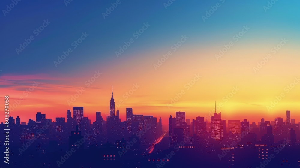 A detailed cityscape silhouette at dusk, with the skyline outlined against a gradient sky, ideal for urban-themed projects. 8k A detailed cityscape silhouette at dusk, with the skyline outlined against a gradient sky, ideal for urban-themed projects. 8k