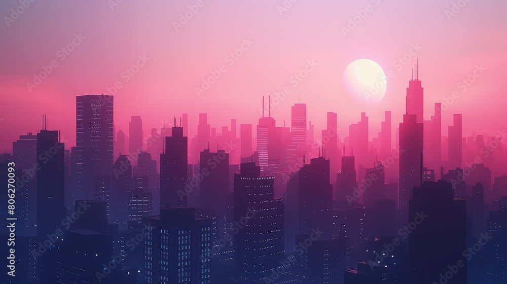 Fototapeta premium A detailed cityscape silhouette at dusk, with the skyline outlined against a gradient sky, ideal for urban-themed projects. 8k