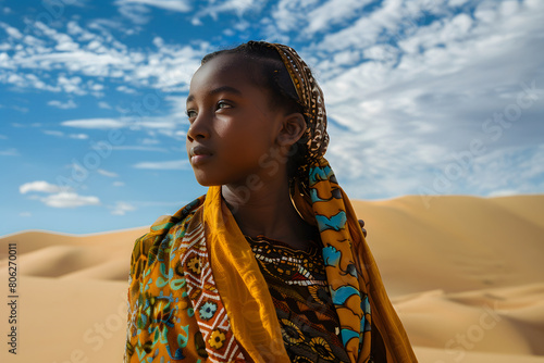 A young black woman in the desert. photo