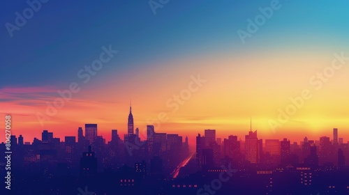 A detailed cityscape silhouette at dusk, with the skyline outlined against a gradient sky, ideal for urban-themed projects. 8k