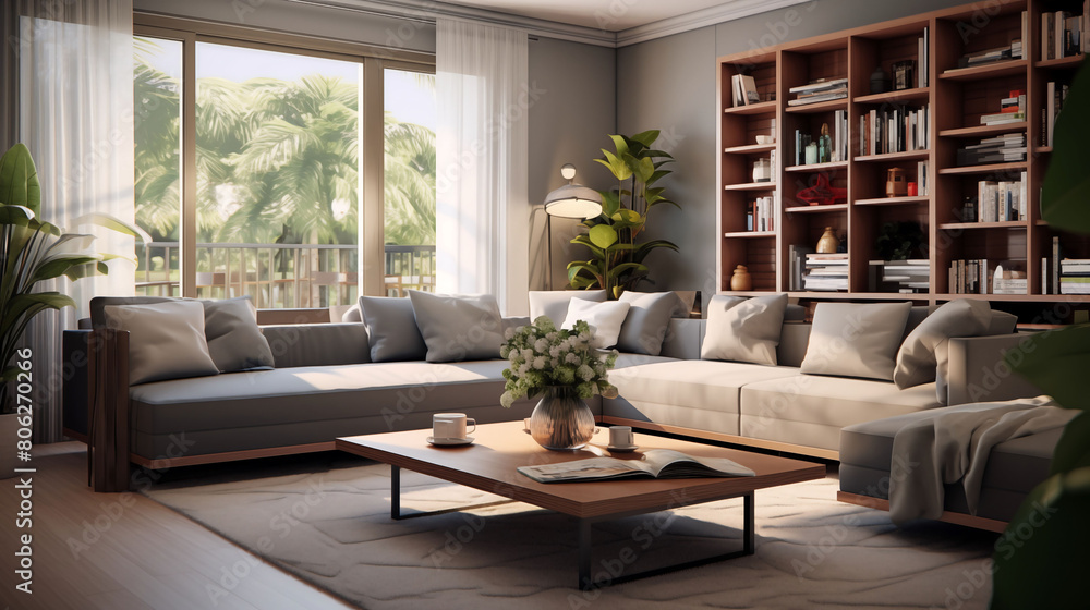 Fototapeta premium modern living room with fireplace