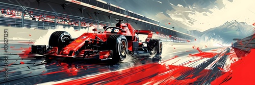 Dynamic Race Car Illustration at High Speed on Racing Track 