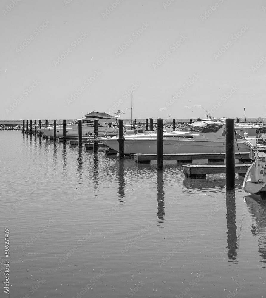 Boats at dock in the calm harbor