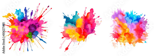 Watercolor splashes isolated on the transparent background.