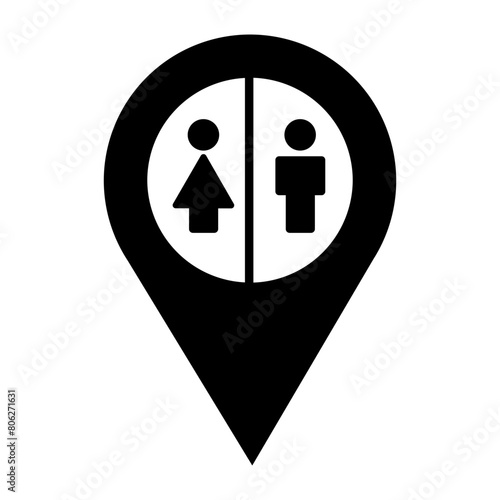 Public Toilet Map Pin Location Pointer Filled Icon | Male and Female Toilet with Map Pointer Icon | Vector icons for app, website, graphic design, business, social media, technology, services, etc.