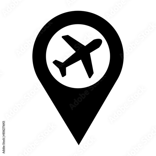 Airport Plane Map Pin Location Pointer Filled Icon | Plane with Map Pointer Icon | Vector icons for app, website, graphic design, business, travel, social media, technology, services, etc.