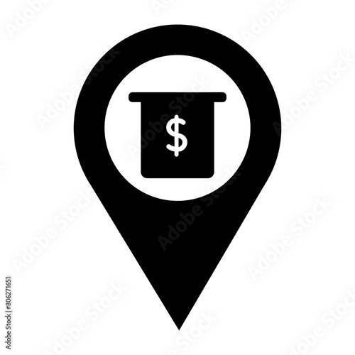 Automated Teller Machine, ATM Map Pin Location Pointer Filled Icon | ATM with Map Pointer Icon | Vector icons for app, website, graphic design, business, finance, loan, social media,  services