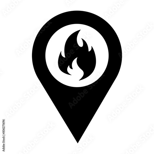 Fire Station Map Pin Location Pointer Filled Icon | Fire Flame with Map Pointer Icon | Vector icons for app, website, graphic design, business, station, social media, technology, services, etc.