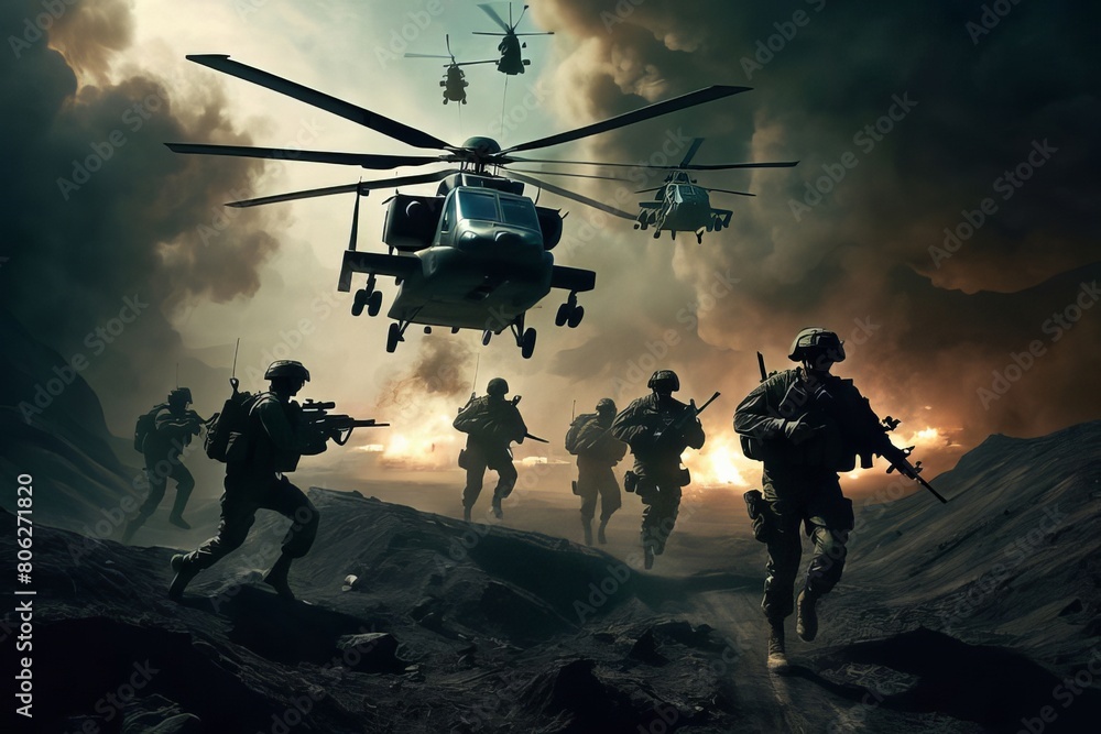 soldier in the uniform on combat created with generative AI software. soldier in the uniform on combat created with generative AI software.