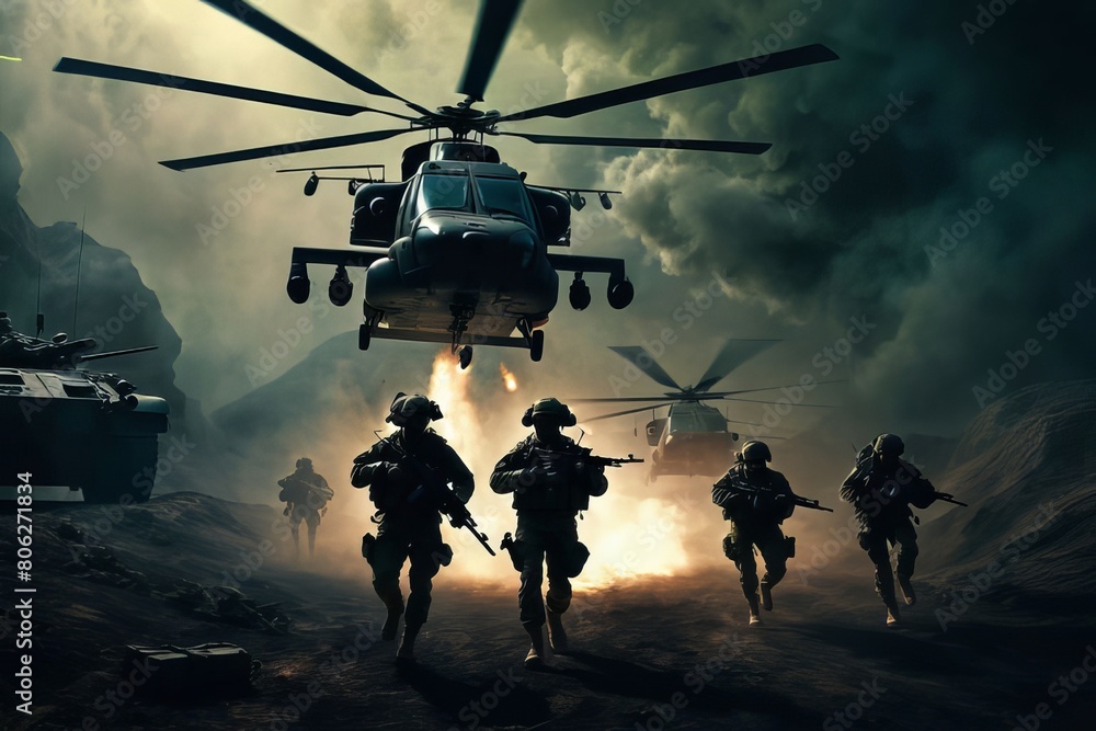 soldier in the uniform on combat created with generative AI software. soldier in the uniform on combat created with generative AI software.