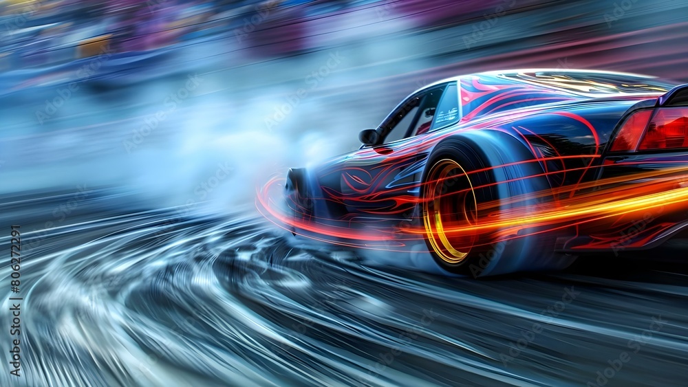 Dramatic Image of a Smoking Tire Drifting on a Racetrack. Concept Car Photography, Action Shots, Race Cars, Automotive Culture, Smoke Effects