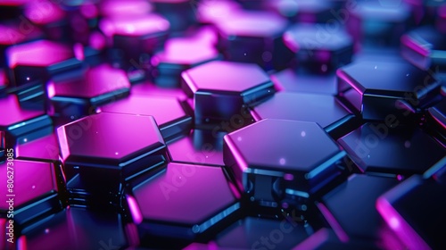 hexagons on blue and purple neon color background.