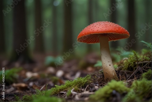 red fly agaric on the background of the forest