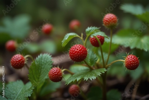 flattering strawberries in the wild against the background of the forest close-up