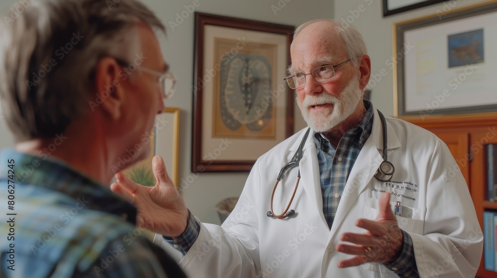 Obraz premium Diverse medical staff interacting in a clinical setting, emphasizing teamwork and modern healthcare practices.