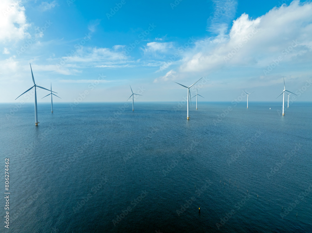 Aerial from wind turbines at the IJsselmeer in the Netherlands