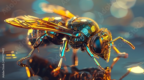 Bees in rainbow colors.虹色に輝くミツバチ。Generative AI 