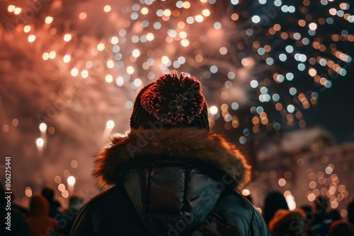 Crowd watching fireworks and celebrating new year eve, Generative AI © Sameer