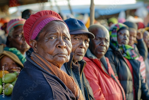 People standing in line at a market, a common scene of daily life and community